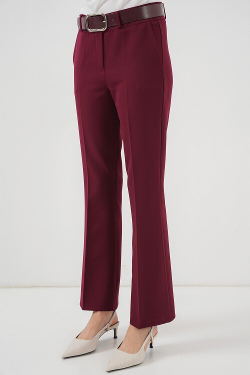 Merterium 6538 Kemerli İspanyol Paça Pantolon - Bordo