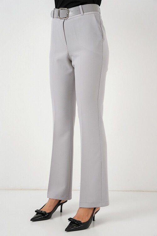 Merterium 6538 Kemerli İspanyol Paça Pantolon - Gri