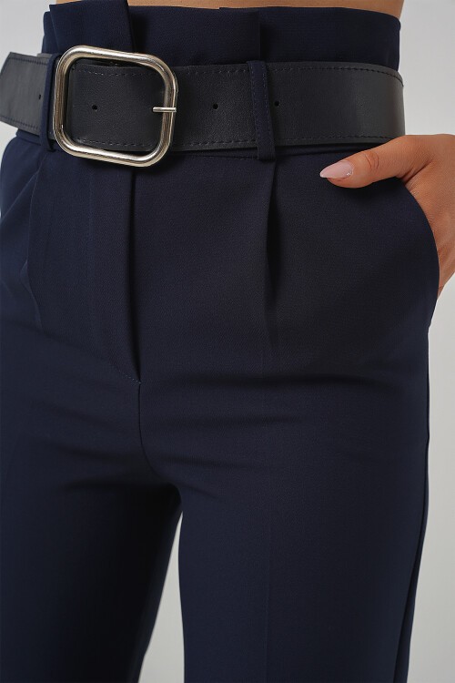 Merterium 6556 Kemerli Kumaş Pantolon - Lacivert