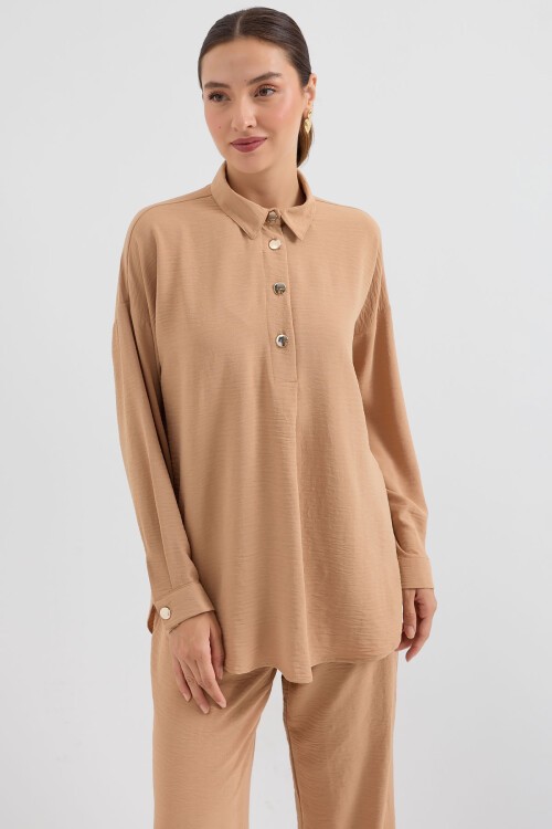 Merterium 6631 Oversize Alt-Üst Takım - Bisküvi