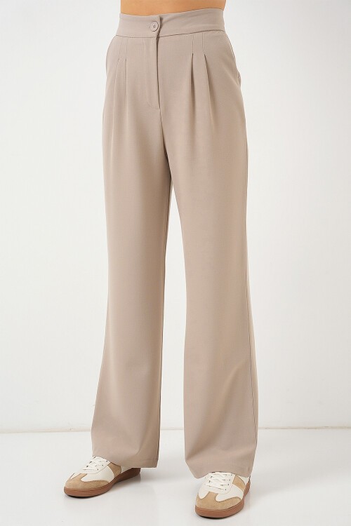 Merterium 6638 Yüksek Bel Palazzo Pantolon - A.Bej