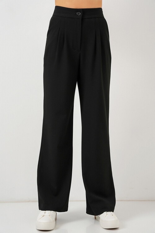 Merterium 6638 Yüksek Bel Palazzo Pantolon - D. Siyah