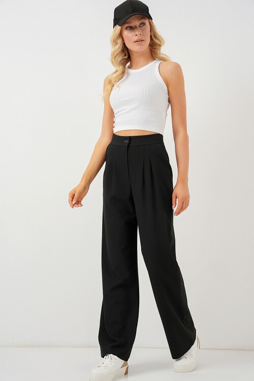 Merterium 6638 Yüksek Bel Palazzo Pantolon - D. Siyah