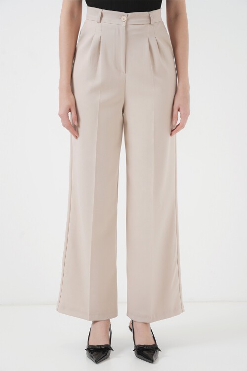 Merterium 6647 Bol Paça Kumaş Pantolon - Krem