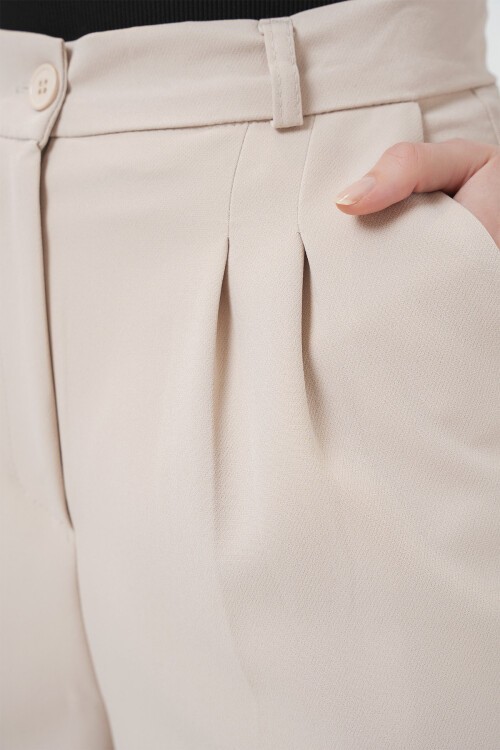 Merterium 6647 Bol Paça Kumaş Pantolon - Krem