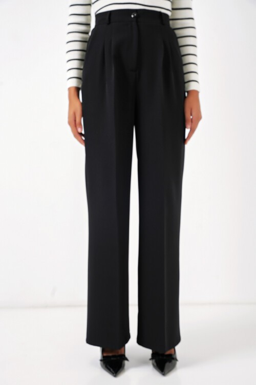 Merterium 6647 Bol Paça Kumaş Pantolon - Siyah