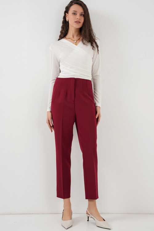 Merterium 6650 Yüksek Bel Kumaş Pantolon - Bordo