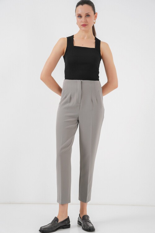 Merterium 6650 Yüksek Bel Kumaş Pantolon - Gri