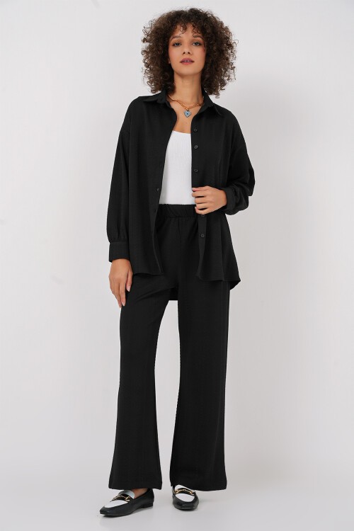 Merterium 6685 Gömlek Pantolon Alt Üst Takım - Siyah