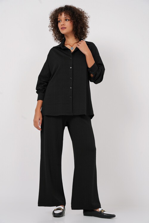 Merterium 6685 Gömlek Pantolon Alt Üst Takım - Siyah