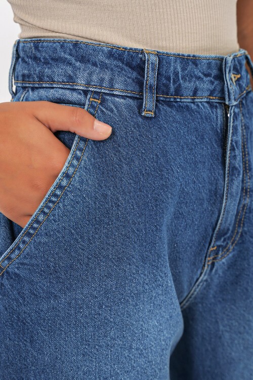 Merterium 6688 Kadın Yüksek Bel Baggy Kot Pantolon - Lacivert