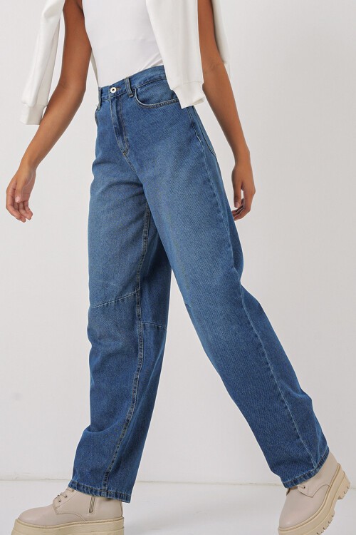 Merterium 6689 Kadın Yüksek Bel Baggy Kot Pantolon - Lacivert