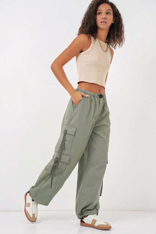 Merterium 6691 Geniş Paça Kargo Pantolon - Çağla