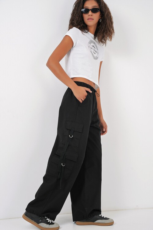 Merterium 6691 Geniş Paça Kargo Pantolon - Siyah