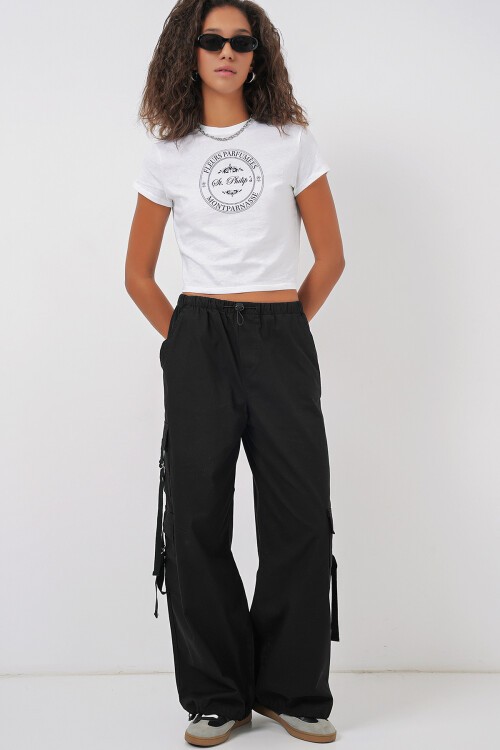 Merterium 6691 Geniş Paça Kargo Pantolon - Siyah