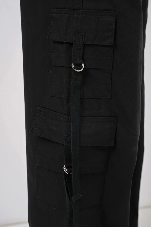Merterium 6691 Geniş Paça Kargo Pantolon - Siyah