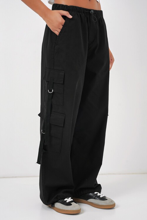 Merterium 6691 Geniş Paça Kargo Pantolon - Siyah