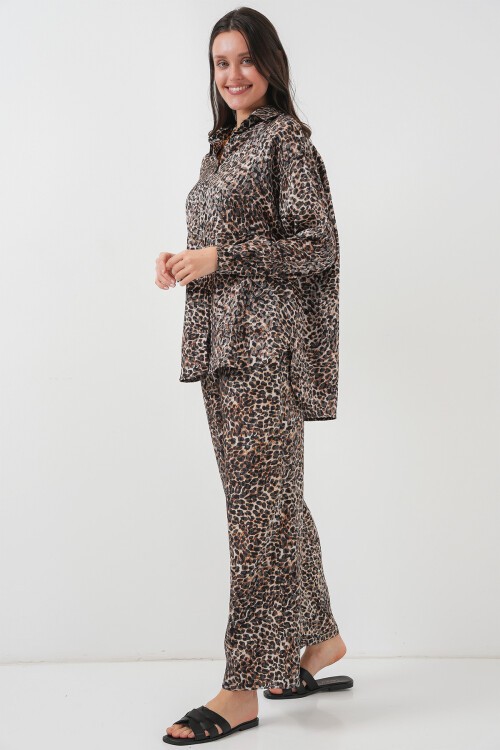 Merterium 6699 Leopar Desenli Alt Üst Takım - C. Kahverengi