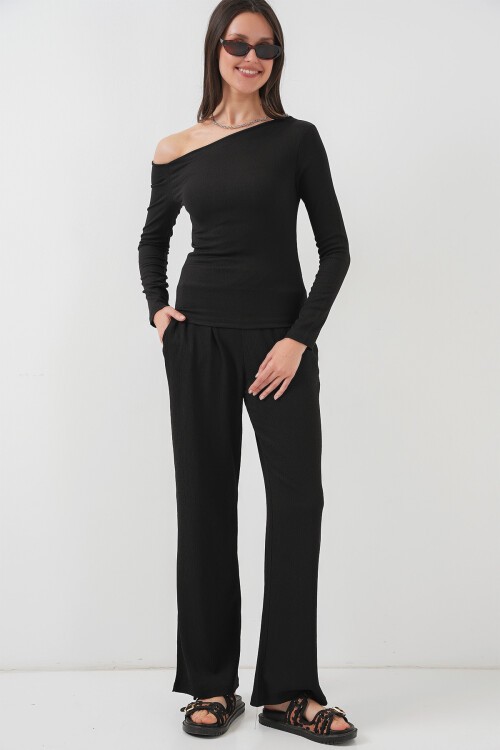Merterium 6708 Düşük Omuz Alt Üst Takım - Siyah