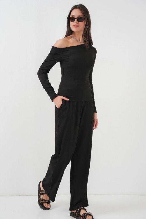 Merterium 6708 Düşük Omuz Alt Üst Takım - Siyah