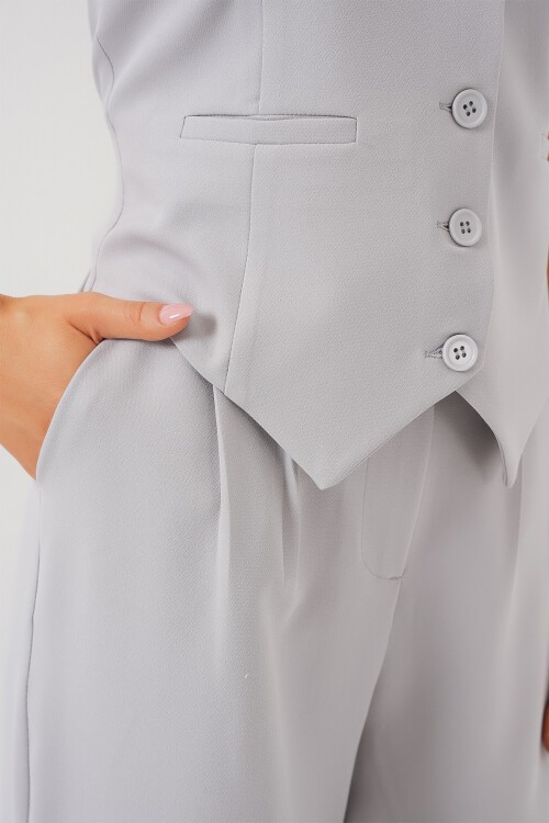 Merterium 6709 Kadın Yelek Pantolon İkili Takım - Gri