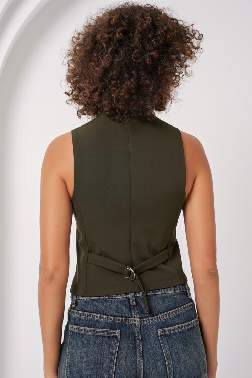 Merterium 6796 Kısa Dokuma Yelek - Haki