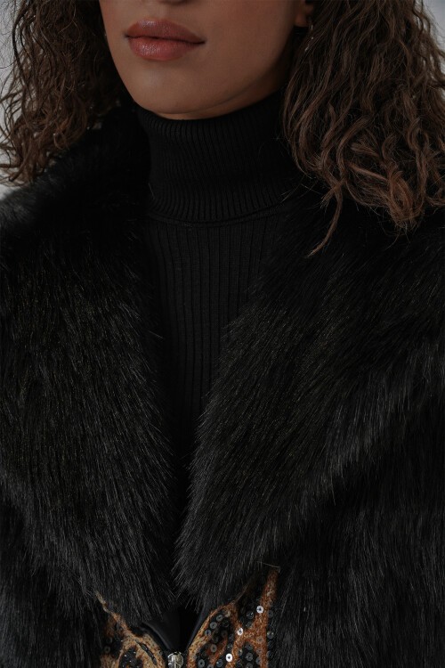 Merterium 6806 Suni Kürk Yelek - Siyah