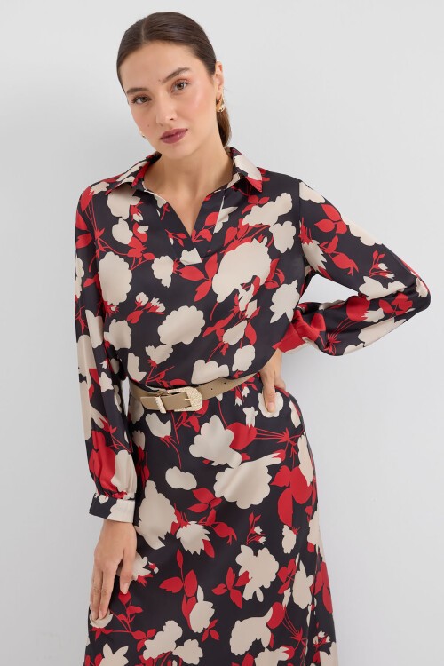 Merterium 8018 Desenli Saten İkili Takım - Bej