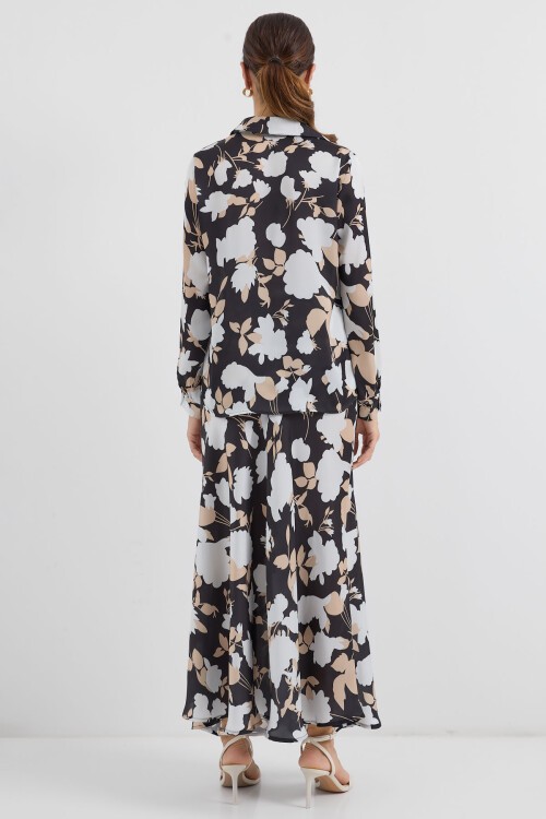 Merterium 8018 Desenli Saten İkili Takım - Siyah