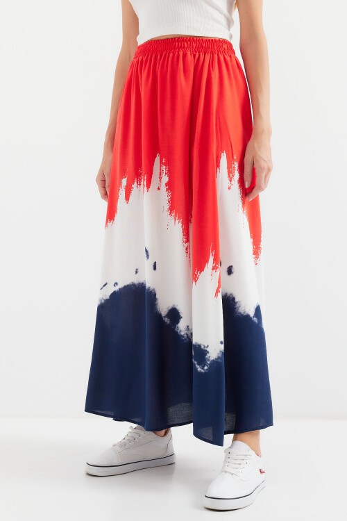 Merterium 8025 Desenli Uzun Viskon Etek - Kırmızı