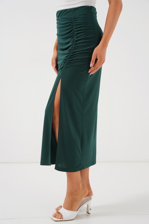 Merterium 8033 Sandy Yırtmaçlı Etek - Zümrüt Yeşili