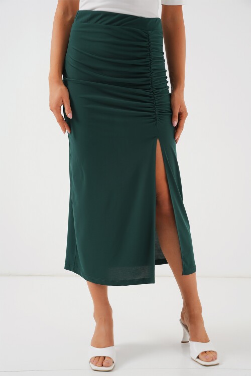 Merterium 8033 Sandy Yırtmaçlı Etek - Zümrüt Yeşili