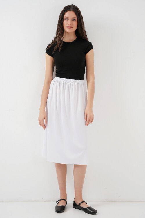 Merterium 8039 Uzun Etek Astarı Jüpon - Beyaz