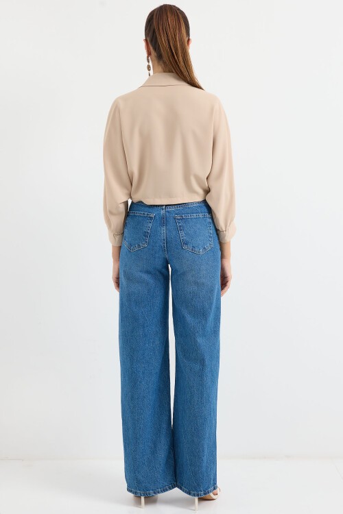 Merterium 905 Oversize Dökümlü Bluz - Bej