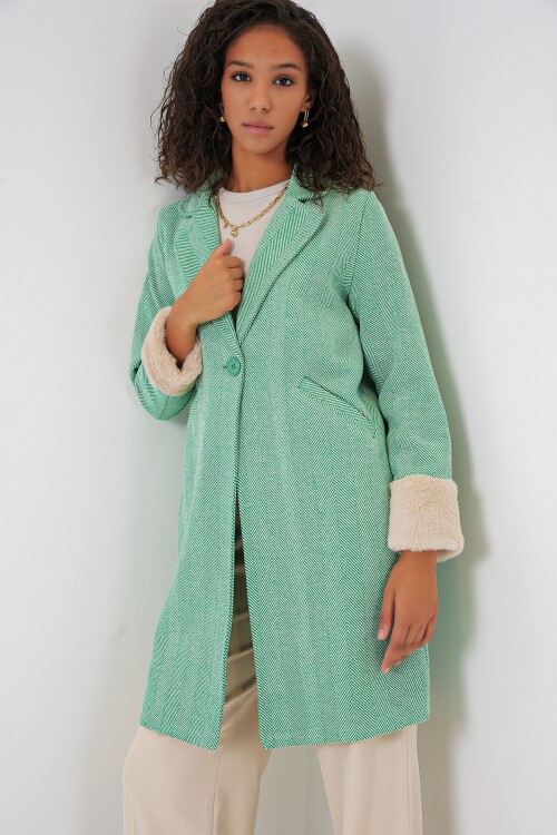 Merterium 9085 Balık Sırtı Kaşe Kaban - E.Yeşil