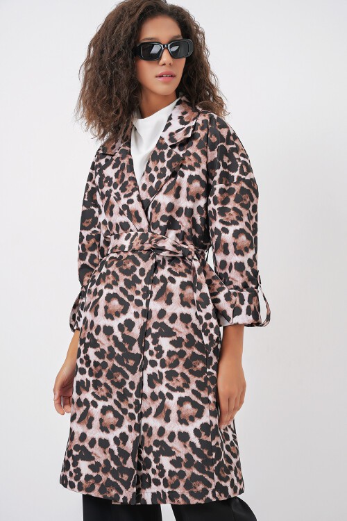 Merterium 9104 Kruvaze Yaka Astarlı Trençkot - C. Kahverengi