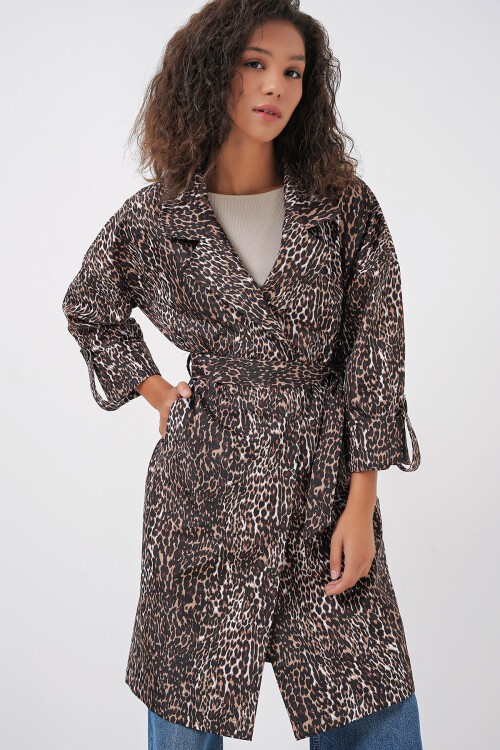 Merterium 9104 Kruvaze Yaka Astarlı Trençkot - E. Kahve