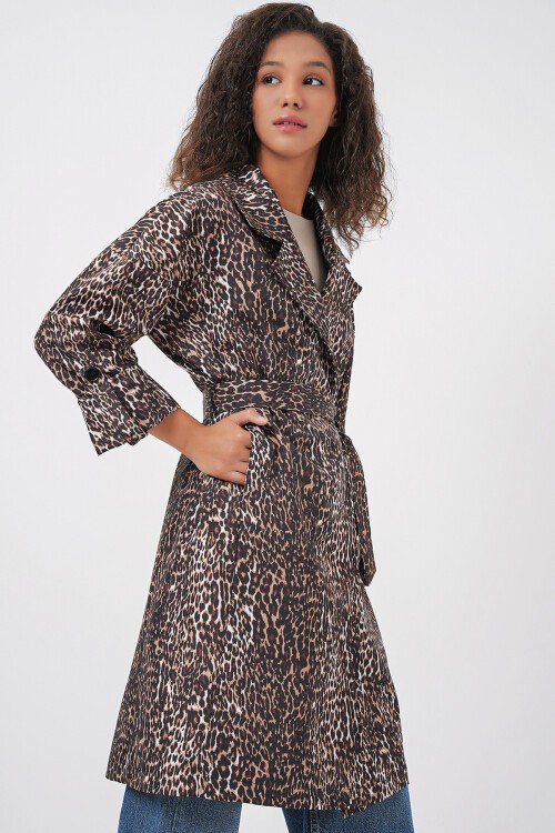 Merterium 9104 Kruvaze Yaka Astarlı Trençkot - E. Kahve