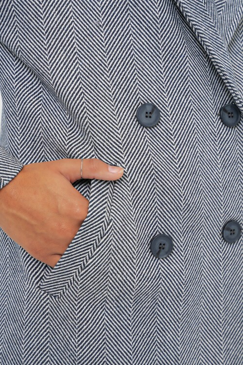 Merterium 9113 Oversize Geniş Kesim Yünlü Uzun Kaşe Kaban - F.Lacivert