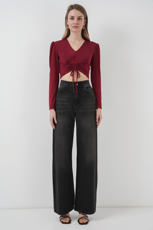 Merterium 936 Sandy Crop Bluz - Bordo