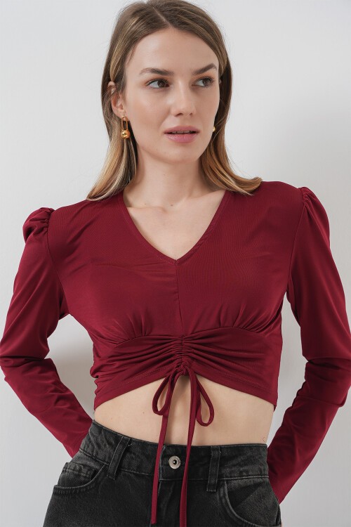 Merterium 936 Sandy Crop Bluz - Bordo