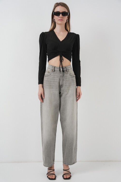 Merterium 936 Sandy Crop Bluz - Siyah