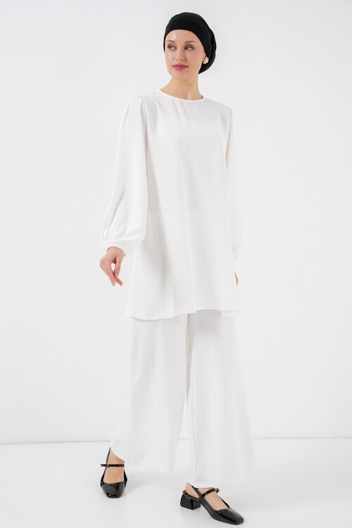 Merterium Ayrobin Tunik Pantolon Alt Üst Takım 6712 - Beyaz