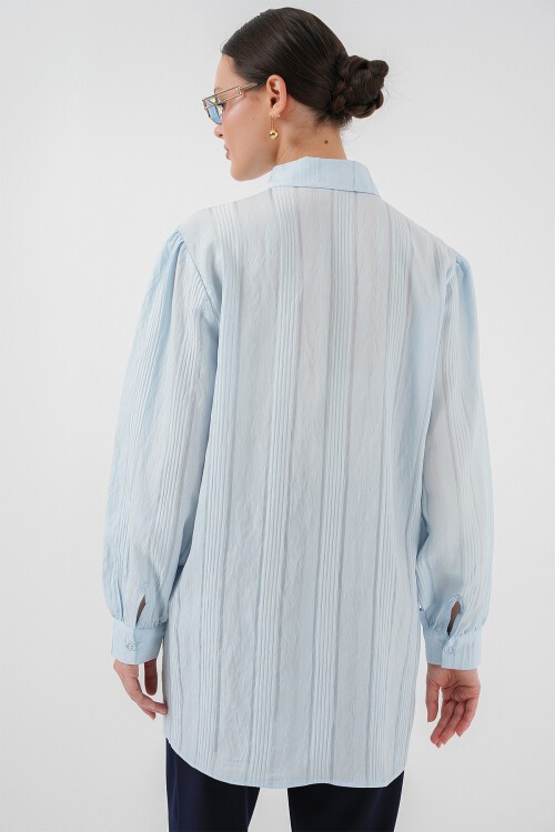 Merterium Çizgili Uzun Gömlek Tunik 5947 - Mavi