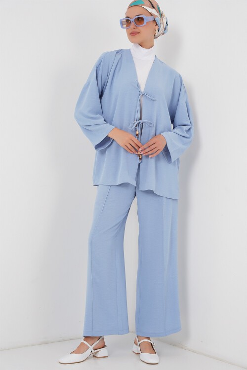 Merterium Kadın Ayrobin Kimono Pantolon İkili Takım 6739 - Mavi