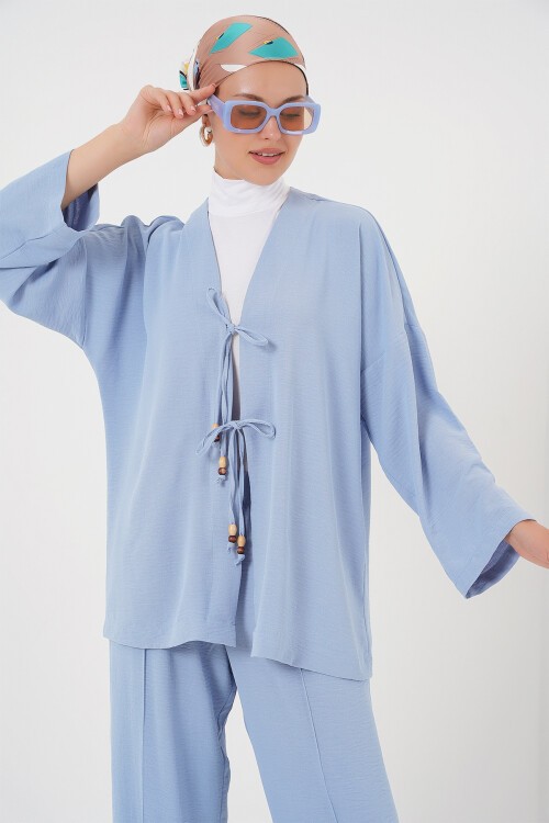 Merterium Kadın Ayrobin Kimono Pantolon İkili Takım 6739 - Mavi