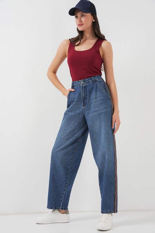 Merterium Kadın Baggy Kot Pantolon 6700 - Lacivert