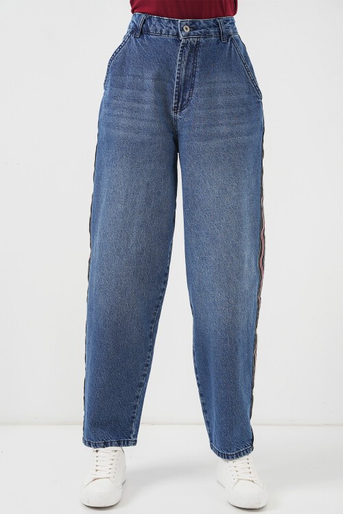 Merterium Kadın Baggy Kot Pantolon 6700 - Lacivert