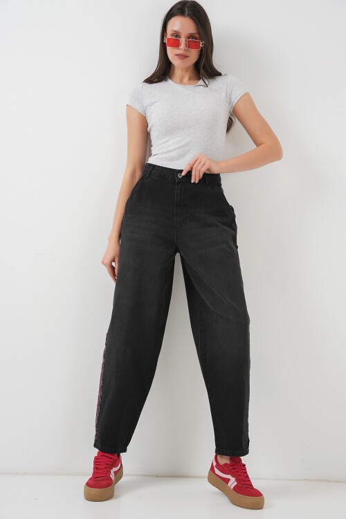Merterium Kadın Baggy Kot Pantolon 6700 - Siyah