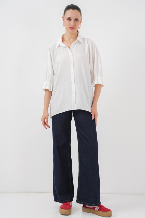 Merterium Kadın Bağlama Detaylı Ayrobin Gömlek 20290 - Beyaz